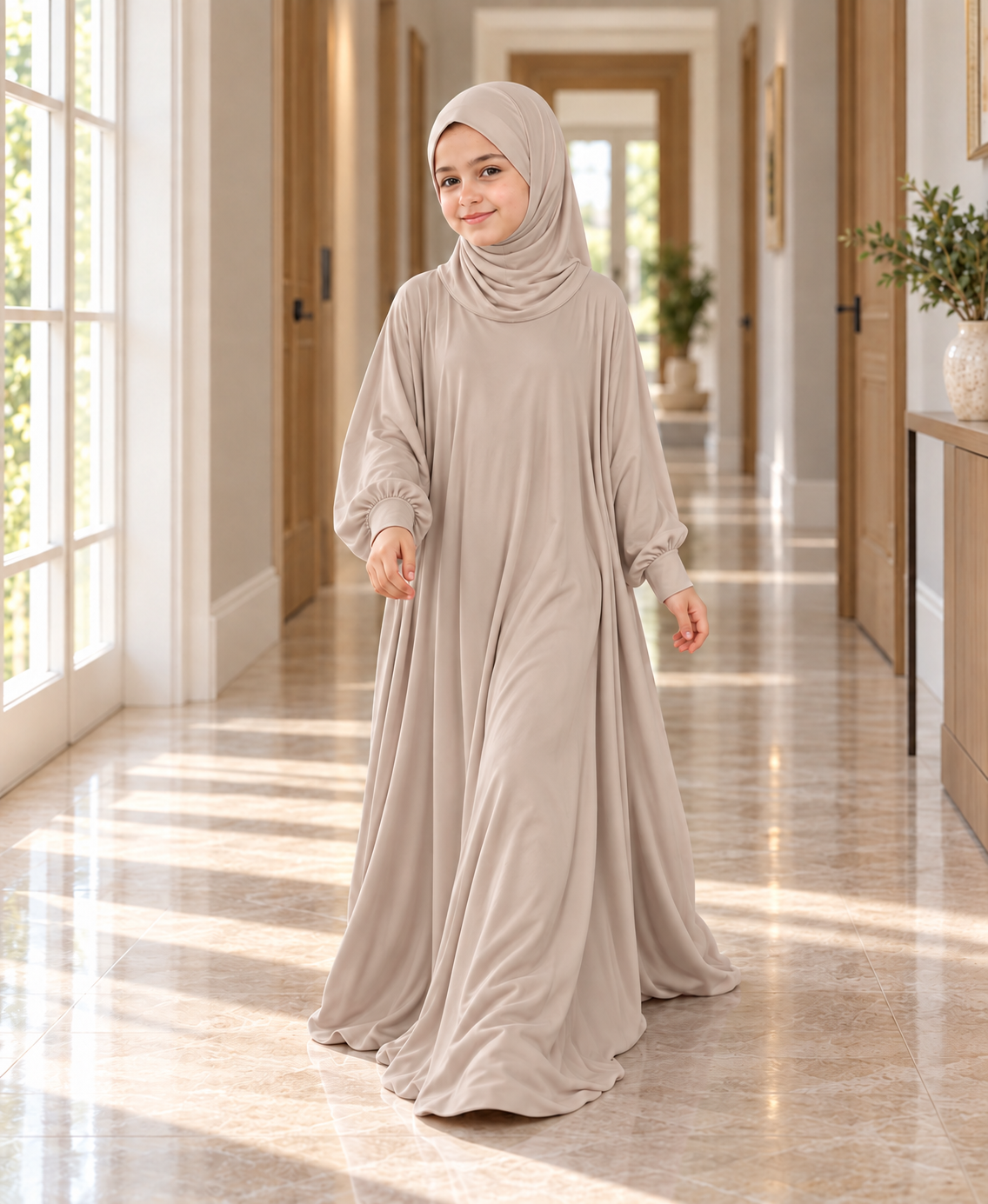 Mehar Zunaira kids namazi prayer dress for girls in Oyster Grey, view 7