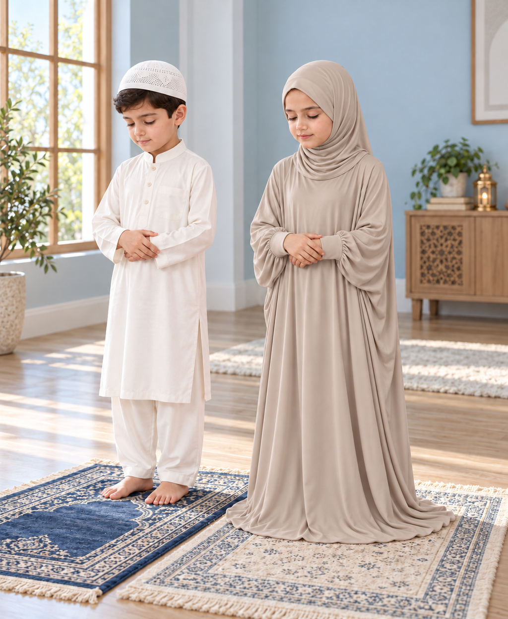 Mehar Zunaira kids namazi prayer dress for girls in Oyster Grey, view 8