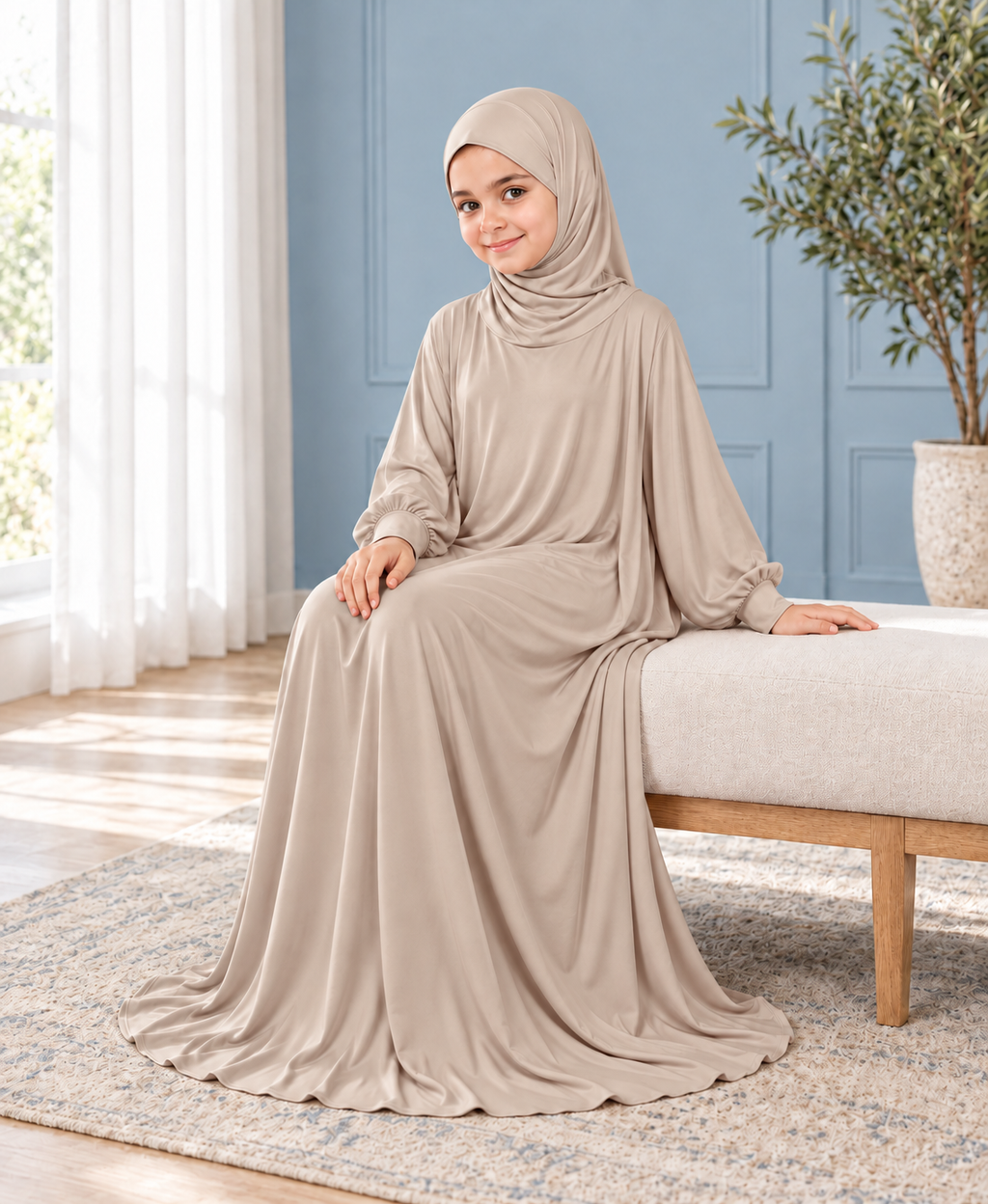 Mehar Zunaira kids namazi prayer dress for girls in Oyster Grey, view 9