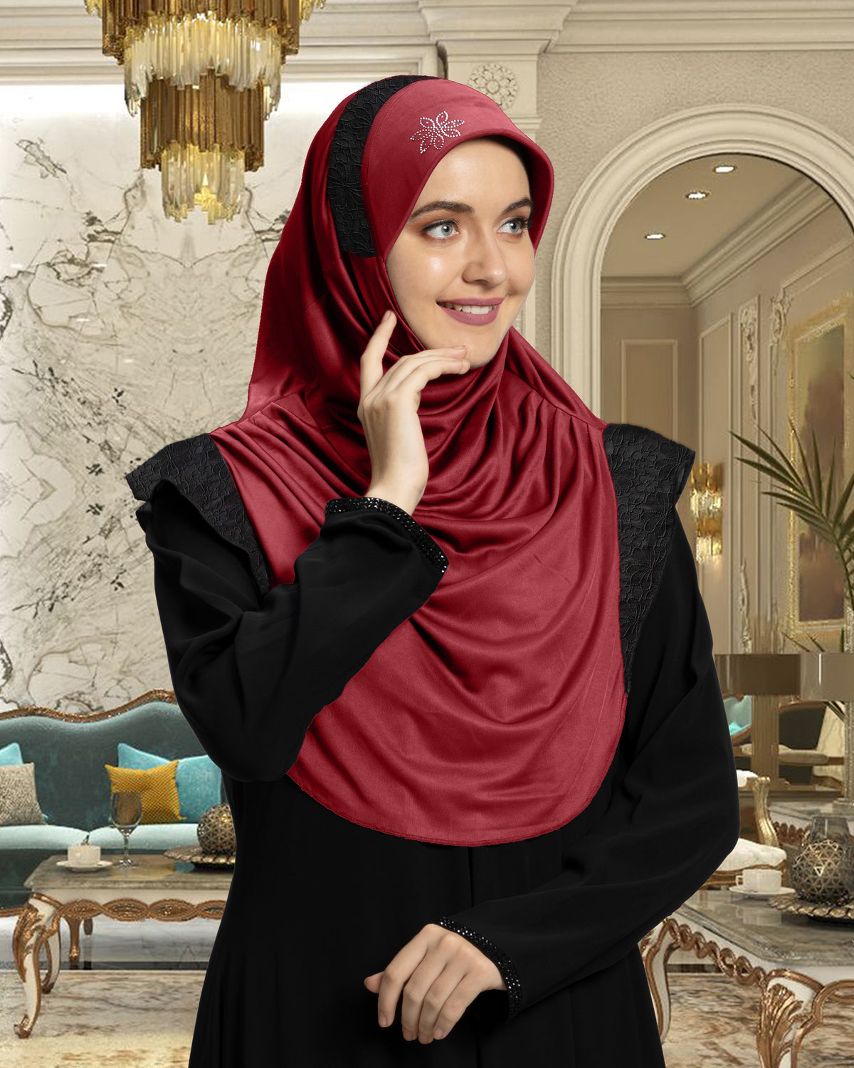 Mehar Hijab Naaz Hijab in Dark Maroon-Black