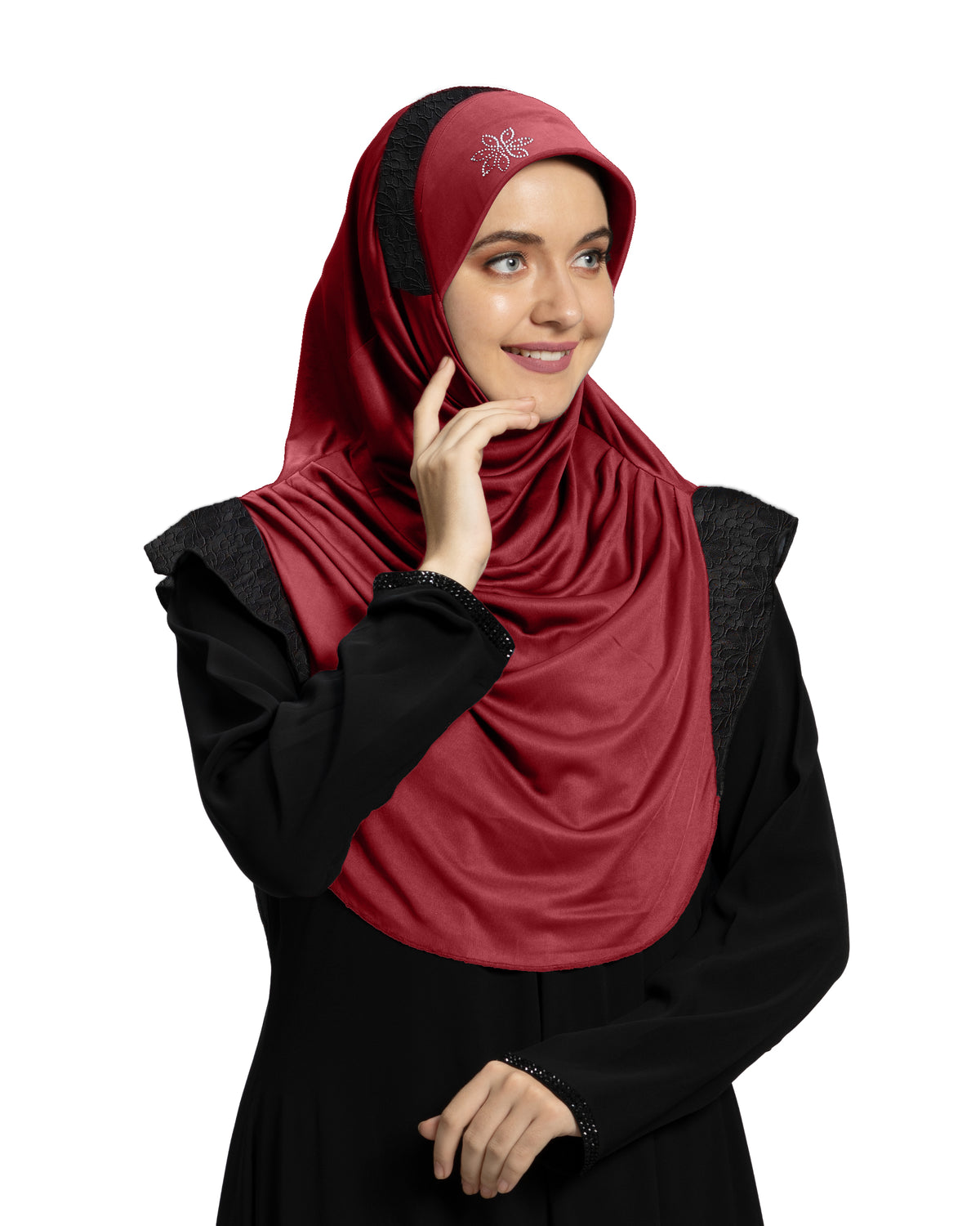 Mehar Hijab Naaz Hijab in Dark Maroon-Black