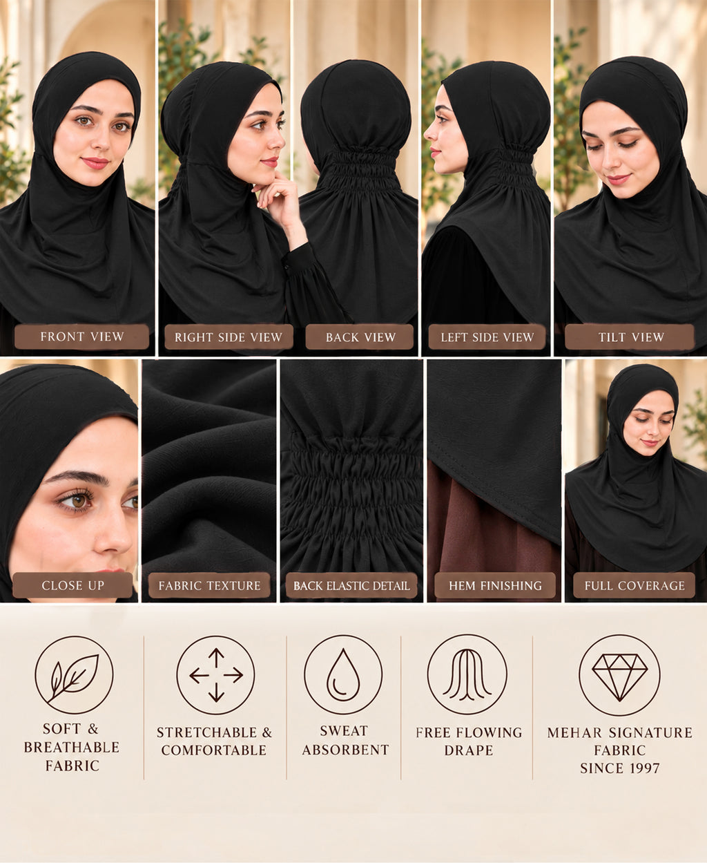 MEHAR Najla Ninja Cap for Women - Bamboo Modal Lycra, 6 Neutral Shades