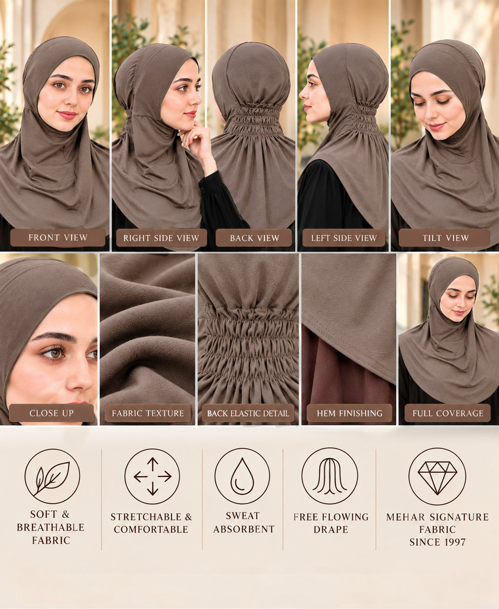 MEHAR Najla Ninja Cap for Women - Bamboo Modal Lycra, 6 Neutral Shades
