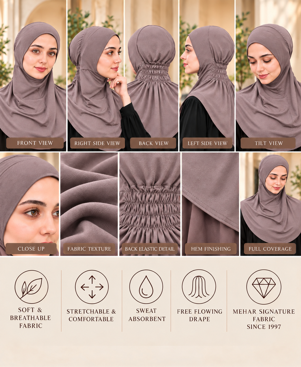 MEHAR Najla Ninja Cap for Women - Bamboo Modal Lycra, 5 Bright Shades
