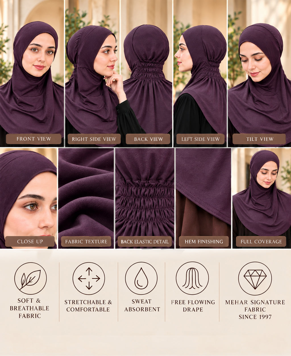 MEHAR Najla Ninja Cap for Women - Bamboo Modal Lycra, 5 Bright Shades