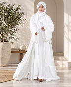MEHAR Snowelle 3-Piece Overcoat Abaya for Women | White Open-Front Overcoat, Inner Dress & Matching Stole