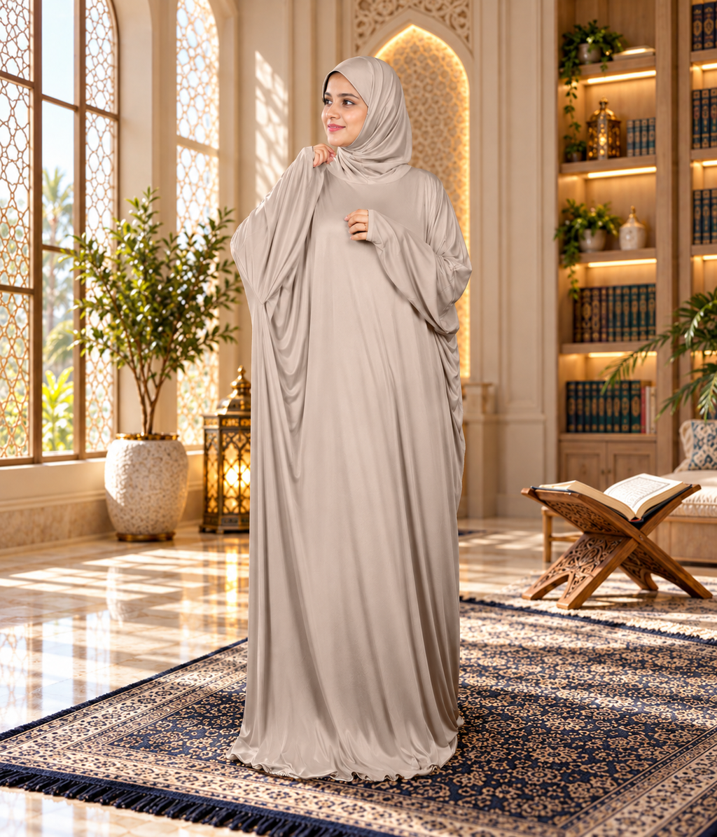 MEHAR Zahra prayer dress for Muslim women in Oyster Grey - view 1