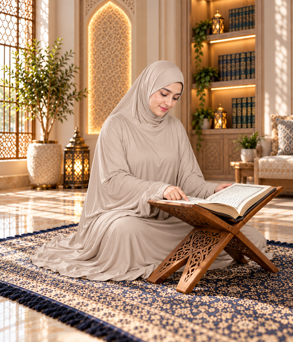MEHAR Zahra prayer dress for Muslim women in Oyster Grey - view 2