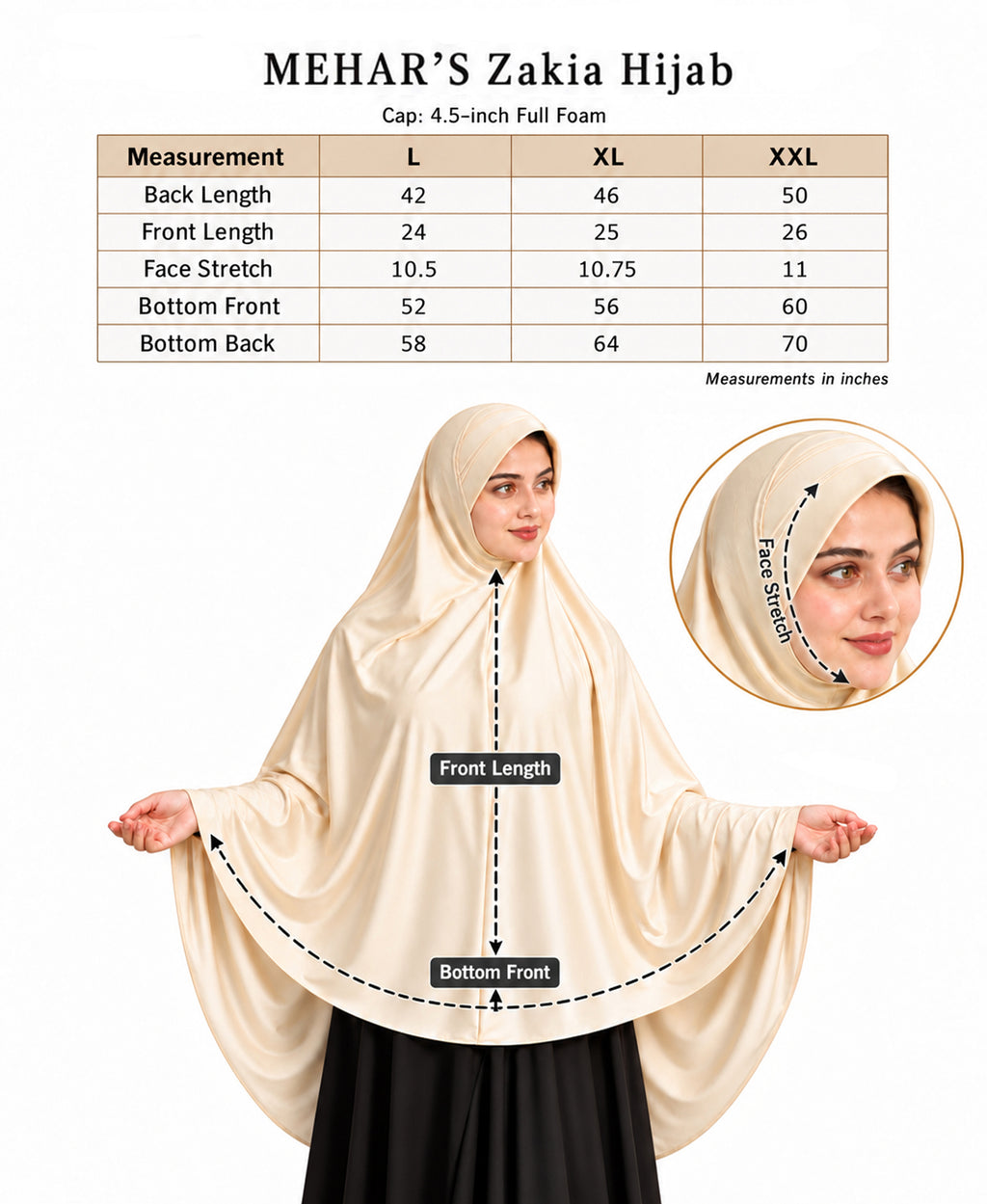 MEHAR Zakia Hijab for Women - Polycotton, Breathable
